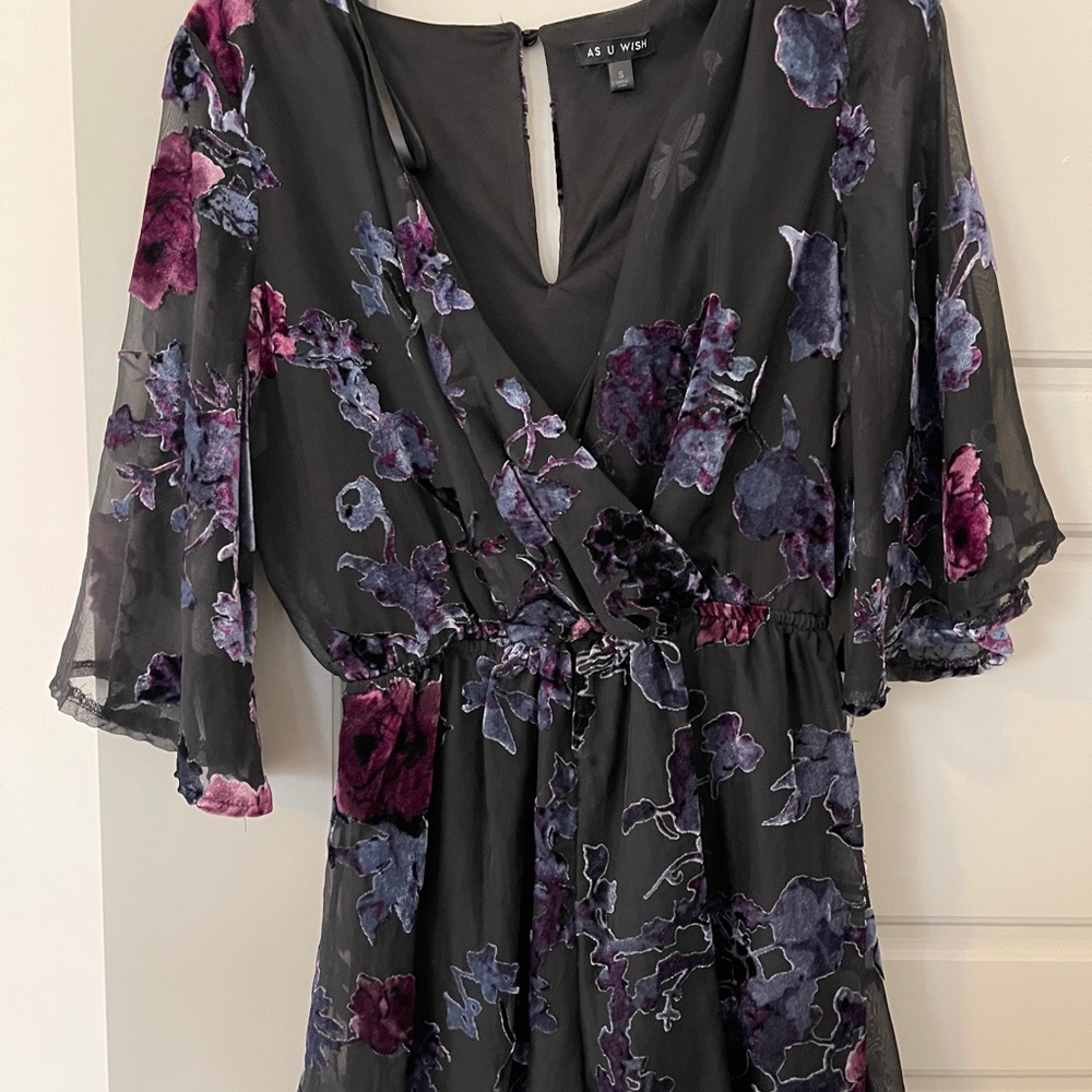 Black Velvet Floral Romper